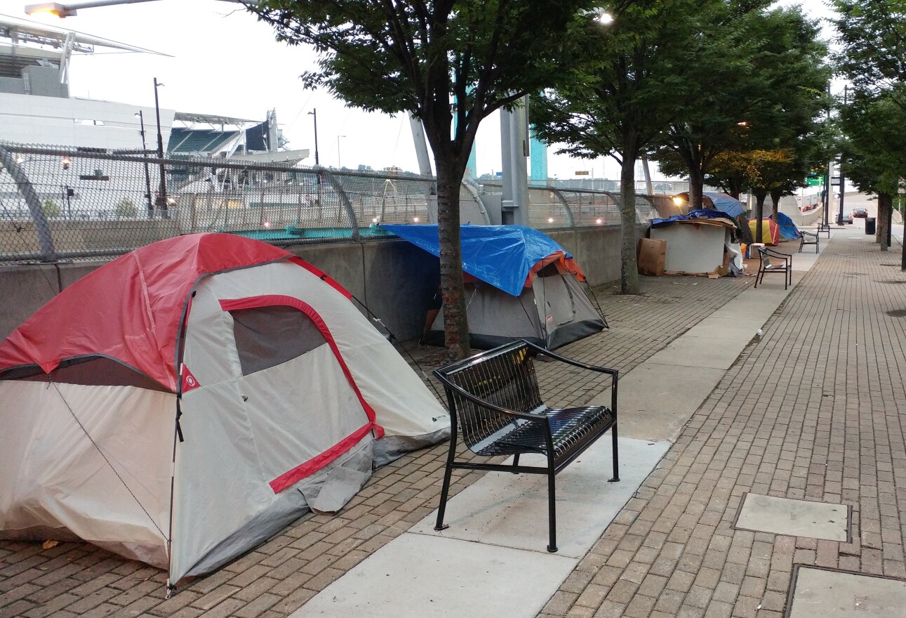 A former homeless camp on Third Street in Dowtown Cincinnati.